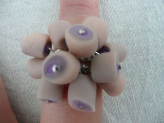 Bague perles en fimo beige