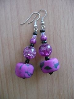 Boucles d'oreilles en Fimo violettes