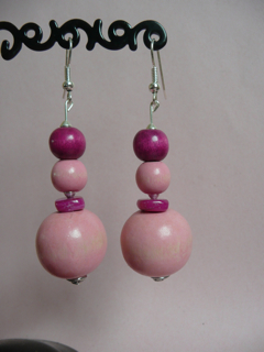 Boucles d'oreilles perles en bois roses