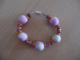 Bracelet perles en verre/bois/fimo
