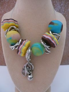 Collier perles fimo et argentées