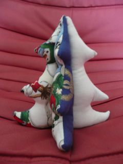 Sapin de Noël en tissu blanc/bleu/doré